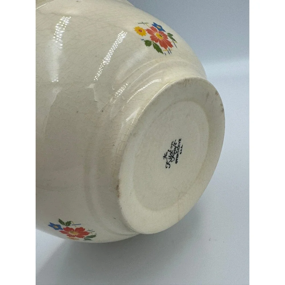 Vintage Homer Laughlin Kitchen Kraft Oven Serve‎ Floral Mixing Bowl Red Rim USA